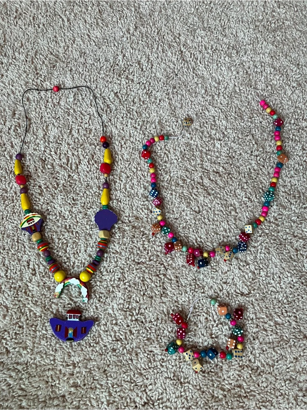 90s Jewlery Set Colorful Wooden Bead Necklace Set for Kids - Multicolor